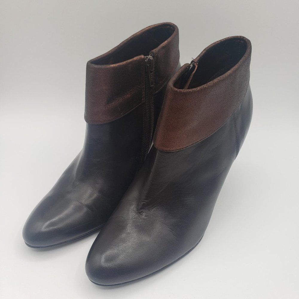 Alfani Darcy Leather Brown & Bronze Heels Ankle Bootie Women's Size 7.5 M/ S4